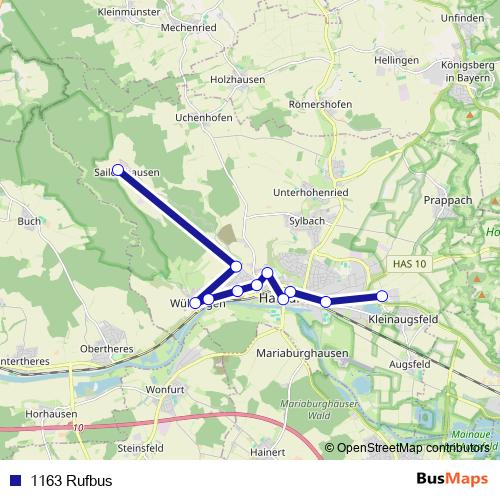 1163 Rufbus bus Line Map
