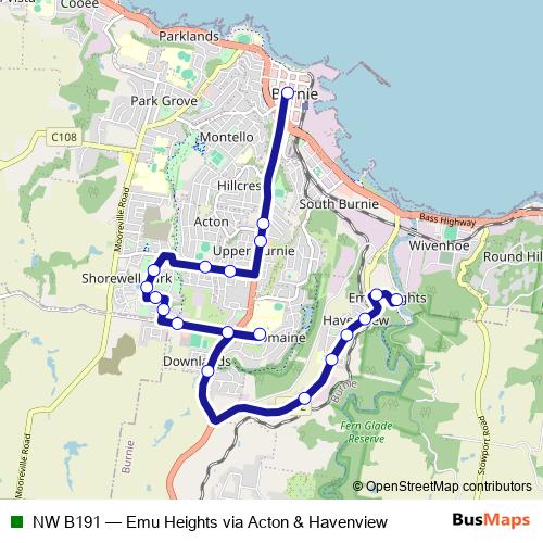 NW B191 bus Line Map