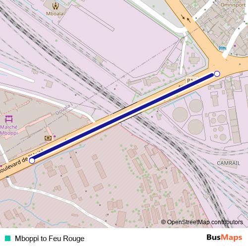 Mboppi to Feu Rouge bus Line Map