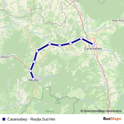 Caransebeş - Reşiţa Sud Hm rail Line Map
