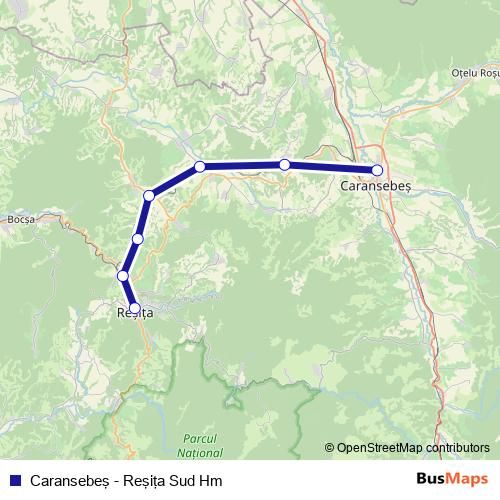 Caransebeş - Reşiţa Sud Hm rail Line Map