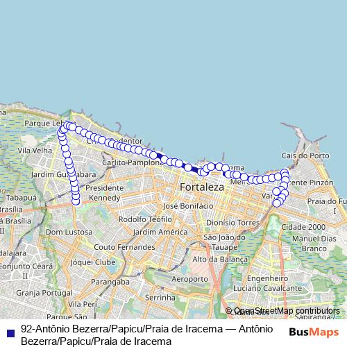 92-Antônio Bezerra/Papicu/Praia de Iracema bus Line Map