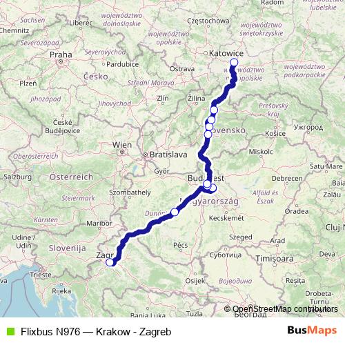 Flixbus N976 bus Line Map
