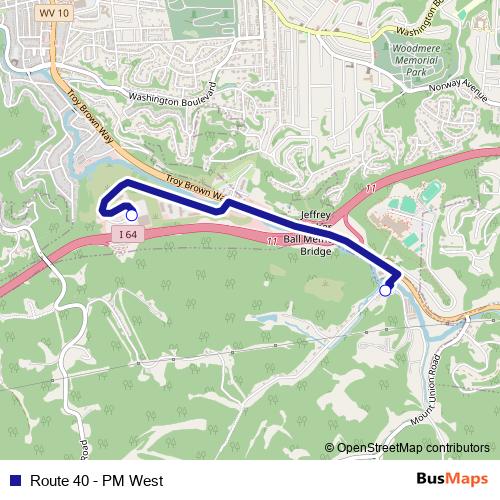 Route 40 - PM West bus Line Map