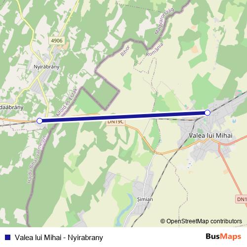 Valea lui Mihai - Nyirabrany rail Line Map