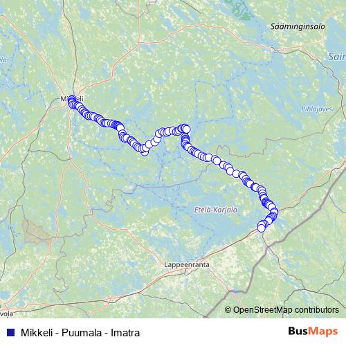 Mikkeli - Puumala - Imatra bus Line Map