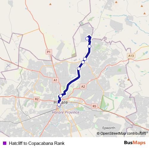 Hatcliff to Copacabana Rank bus Line Map