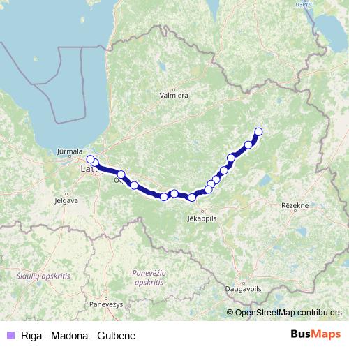 Rīga - Madona - Gulbene rail Line Map