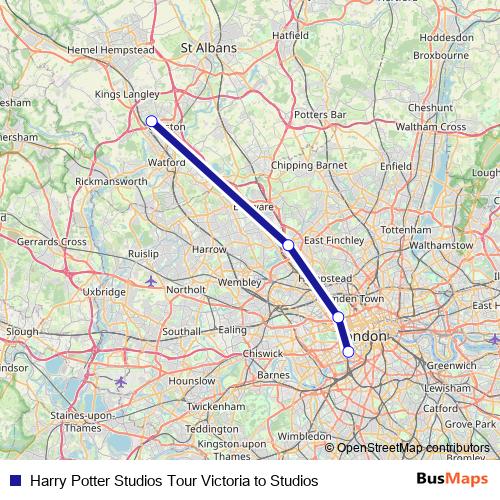 Harry Potter Studios Tour Victoria to Studios bus Line Map