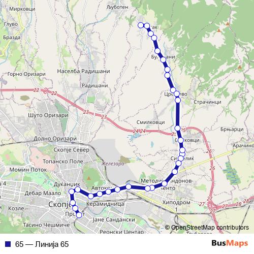 65 bus Line Map