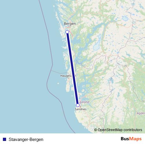 Stavanger-Bergen air Line Map
