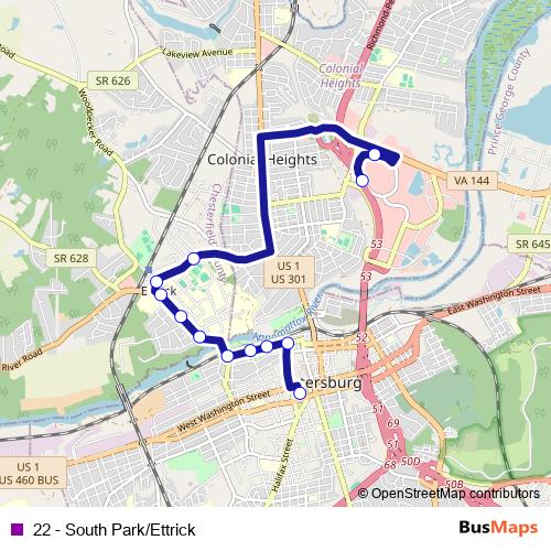 22 - South Park/Ettrick bus Line Map