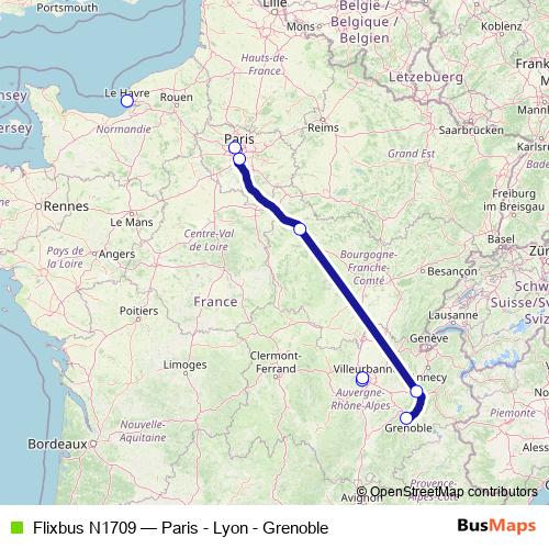 Flixbus N1709 bus Line Map