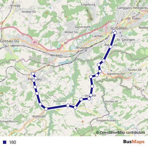 180 bus Line Map
