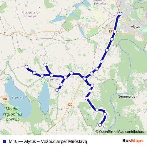 M10 bus Line Map