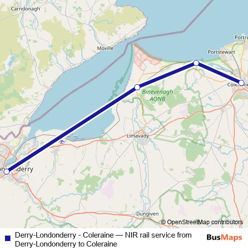 Derry-Londonderry - Coleraine rail Line Map