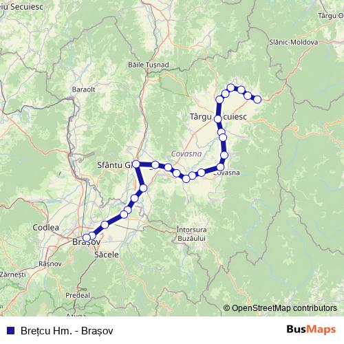 Breţcu Hm. - Braşov rail Line Map