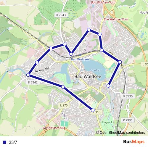 33/7 bus Line Map