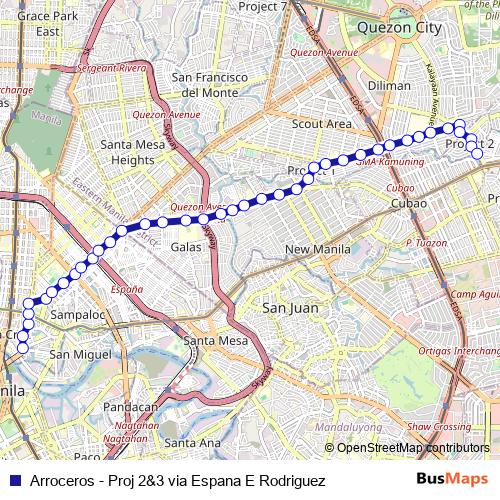 Arroceros - Proj 2&3 via Espana E Rodriguez bus Line Map