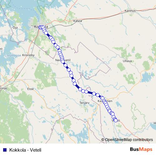 Kokkola - Veteli bus Line Map