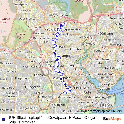NUR Sitesi-Topkapi 1 bus Line Map