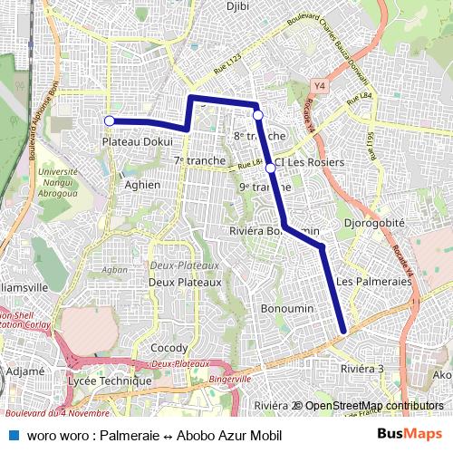 woro woro : Palmeraie ↔ Abobo Azur Mobil bus Line Map