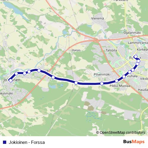 Jokioinen - Forssa bus Line Map