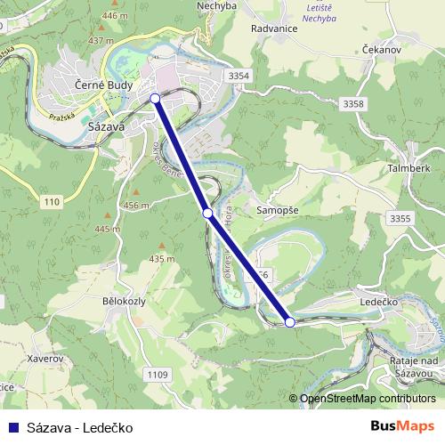 Sázava - Ledečko rail Line Map