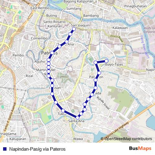 Napindan-Pasig via Pateros bus Line Map