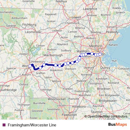 Framingham/Worcester Line rail Line Map