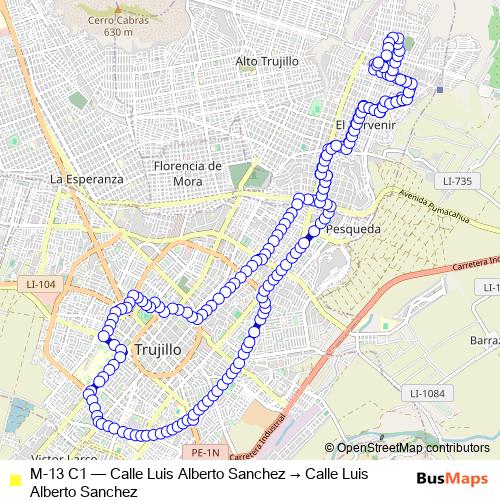 M-13 C1 bus Line Map