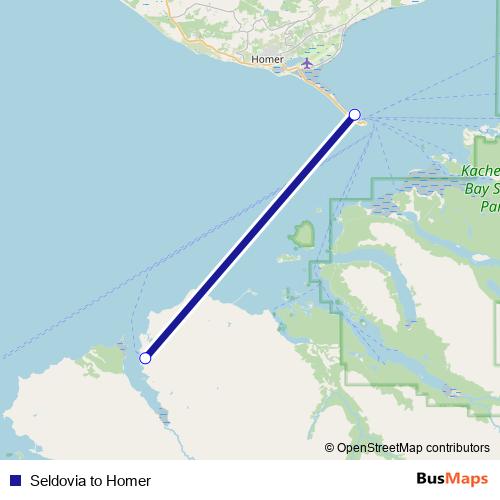 Seldovia to Homer ferry Line Map