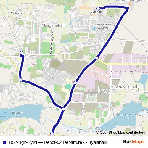 D52-Bglr-Bylhl bus Line Map