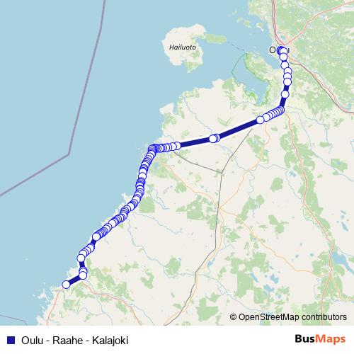 Oulu - Raahe - Kalajoki bus Line Map
