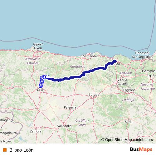 Bilbao-León rail Line Map