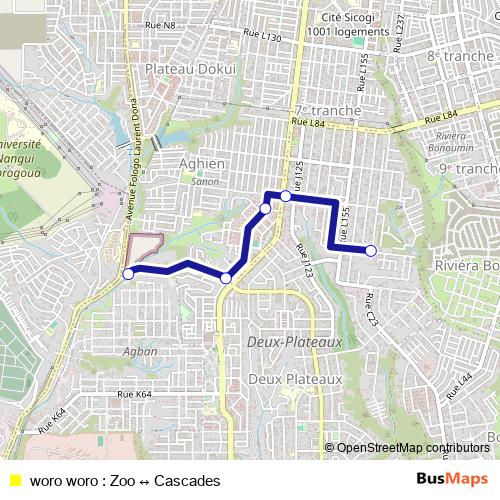 woro woro : Zoo ↔ Cascades bus Line Map
