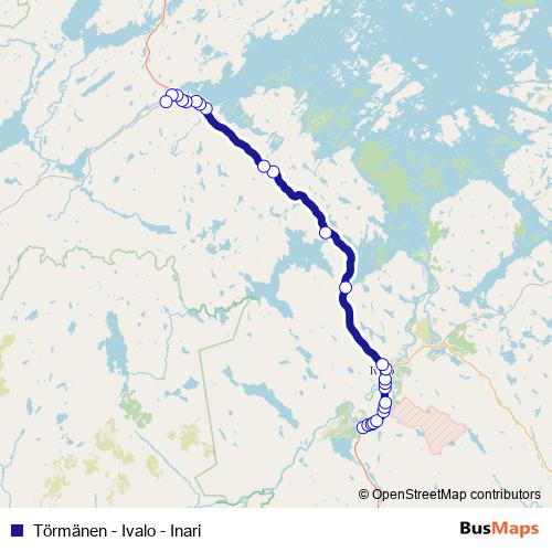 Törmänen - Ivalo - Inari bus Line Map