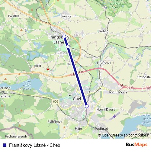 Františkovy Lázně - Cheb rail Line Map