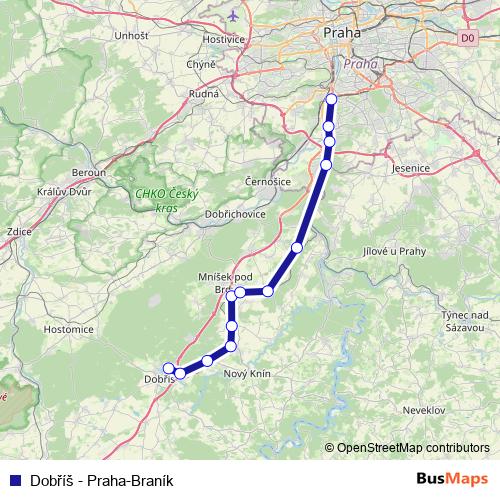 Dobříš - Praha-Braník rail Line Map