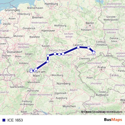 ICE 1653 rail Line Map