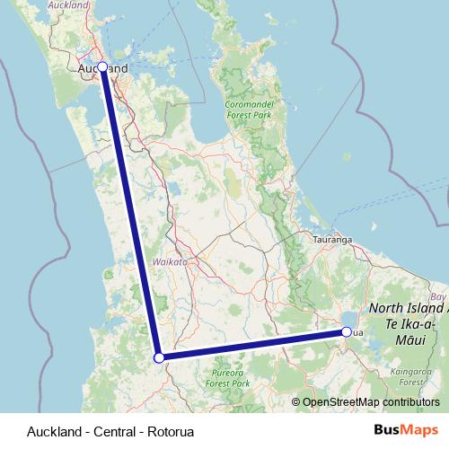 Auckland - Central - Rotorua bus Line Map