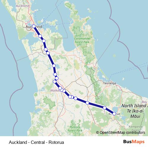 Auckland - Central - Rotorua bus Line Map