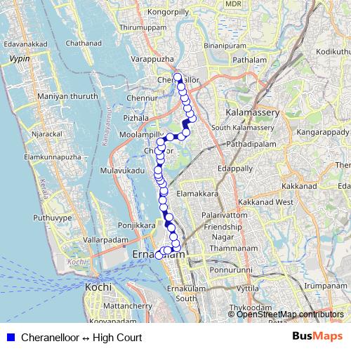 Cheranelloor ↔ High Court bus Line Map