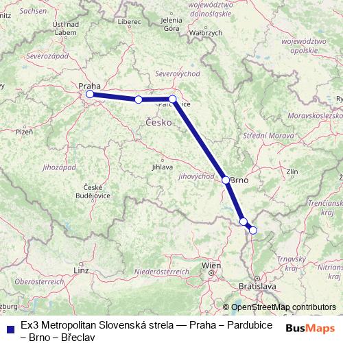 Ex3 Metropolitan Slovenská strela rail Line Map