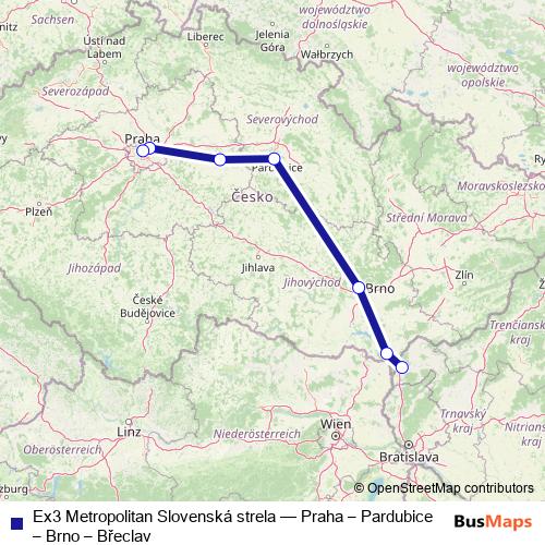 Ex3 Metropolitan Slovenská strela rail Line Map