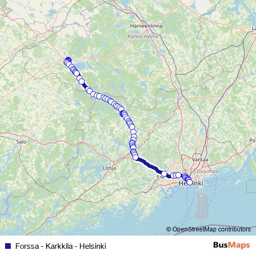 Forssa - Karkkila - Helsinki bus Line Map