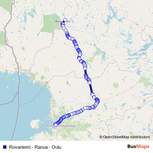 Rovaniemi - Ranua - Oulu bus Line Map