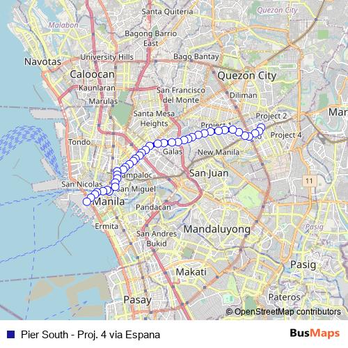 Pier South - Proj. 4 via Espana bus Line Map