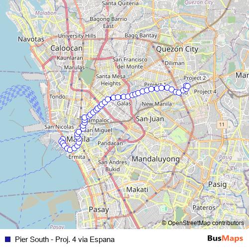 Pier South - Proj. 4 via Espana bus Line Map