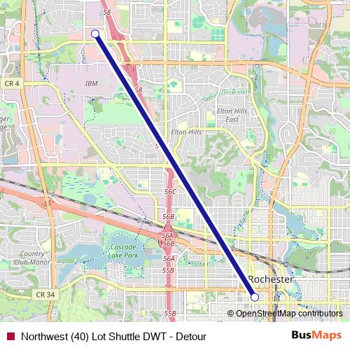 Northwest (40) Lot Shuttle DWT - Detour bus Line Map
